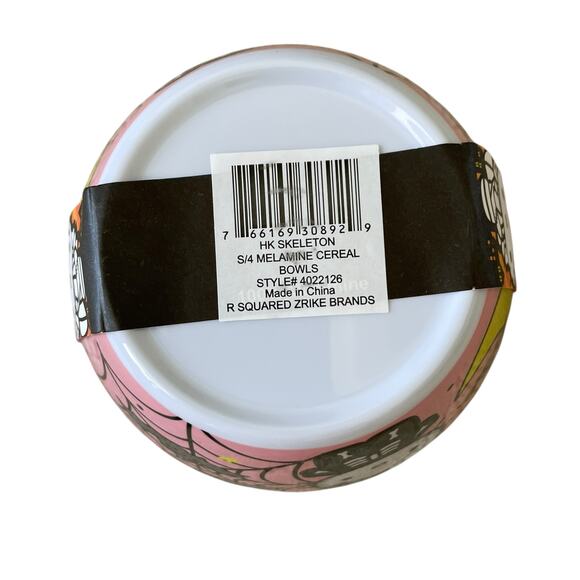Hello Kitty Halloween Skeleton Melamine Bowls 6in Set of 4 Posh Pink Spooky New - Picture 12 of 14